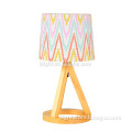 Wood Table Lamp, pine wood base, fabric lampshade